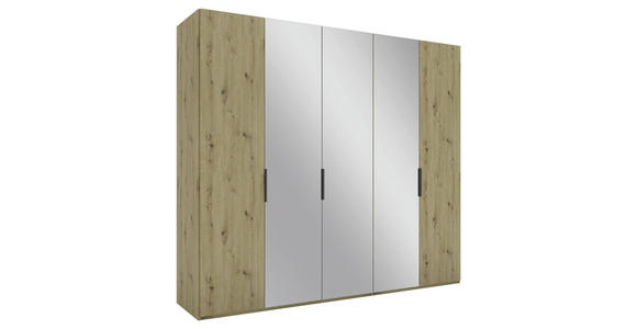 DREHTÜRENSCHRANK 250/223/62 cm 5-türig Eiche Artisan - Schwarz/Eiche Artisan, KONVENTIONELL, Glas/Holzwerkstoff (250/223/62cm) - Novel