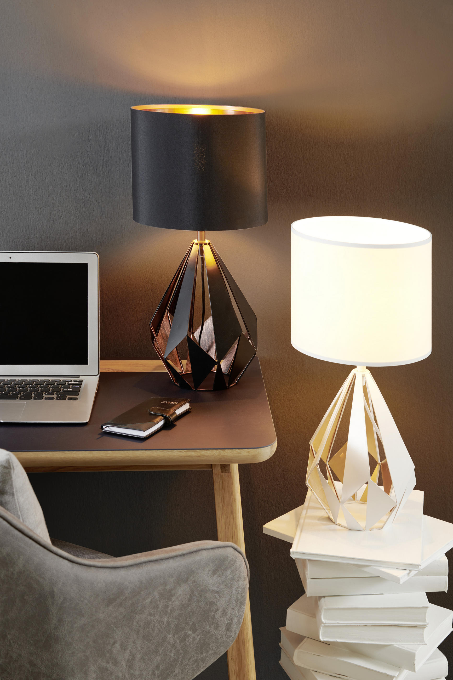 STOLNÍ LAMPA, E27, 25/51 cm  - měděné barvy/černá, Konvenční, kov/textil (25/51cm) - Eglo
