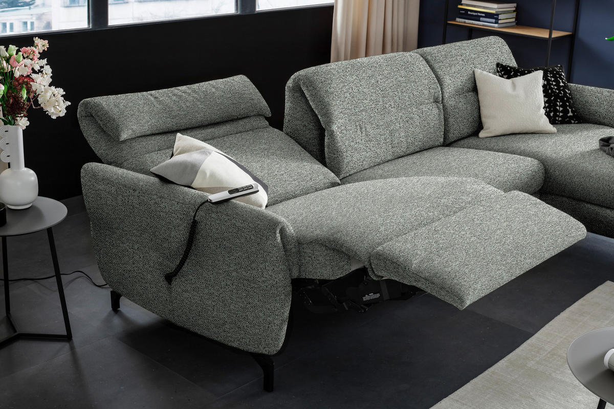 ECKSOFA in Chenille Graublau  299/187 cm  - Graublau/Schwarz, Design, Textil/Metall (299/187cm) - Schöner Wohnen
