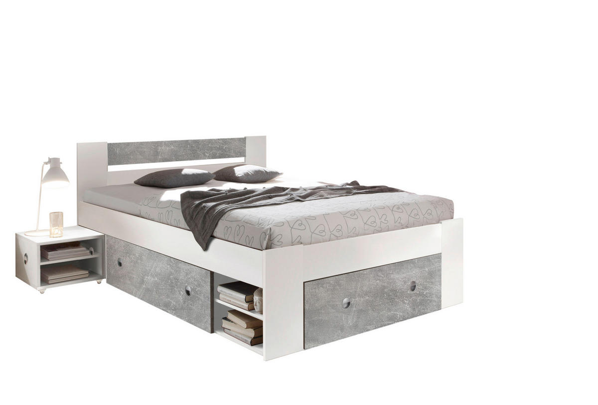 ZOSTAVA S POSTEĽOU, 140/200 cm, biela, farba duba - biela/farba duba, Design, kompozitné drevo (140/200cm) - Carryhome