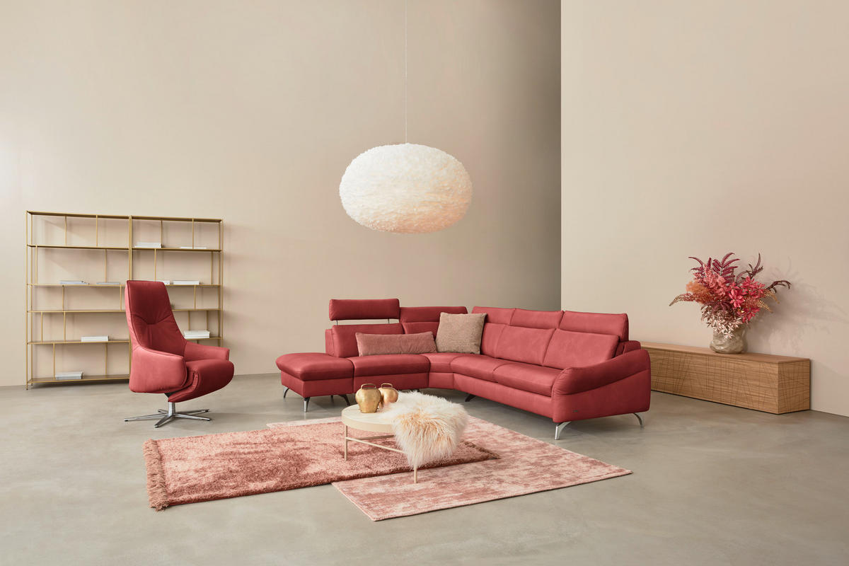 ECKSOFA in Echtleder Rot  - Edelstahlfarben/Rot, Konventionell, Leder/Metall (242/296cm) - Himolla Komfortklass