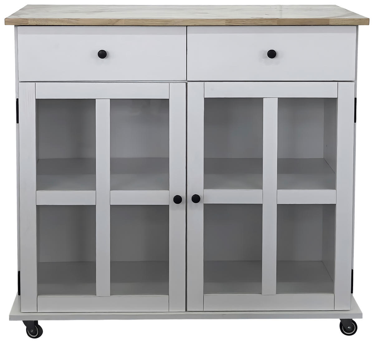 SERVIERWAGEN Kautschukholz vollmassiv Weiß  - Schwarz/Weiß, Basics, Glas/Holz (95/88/47cm) - MID.YOU