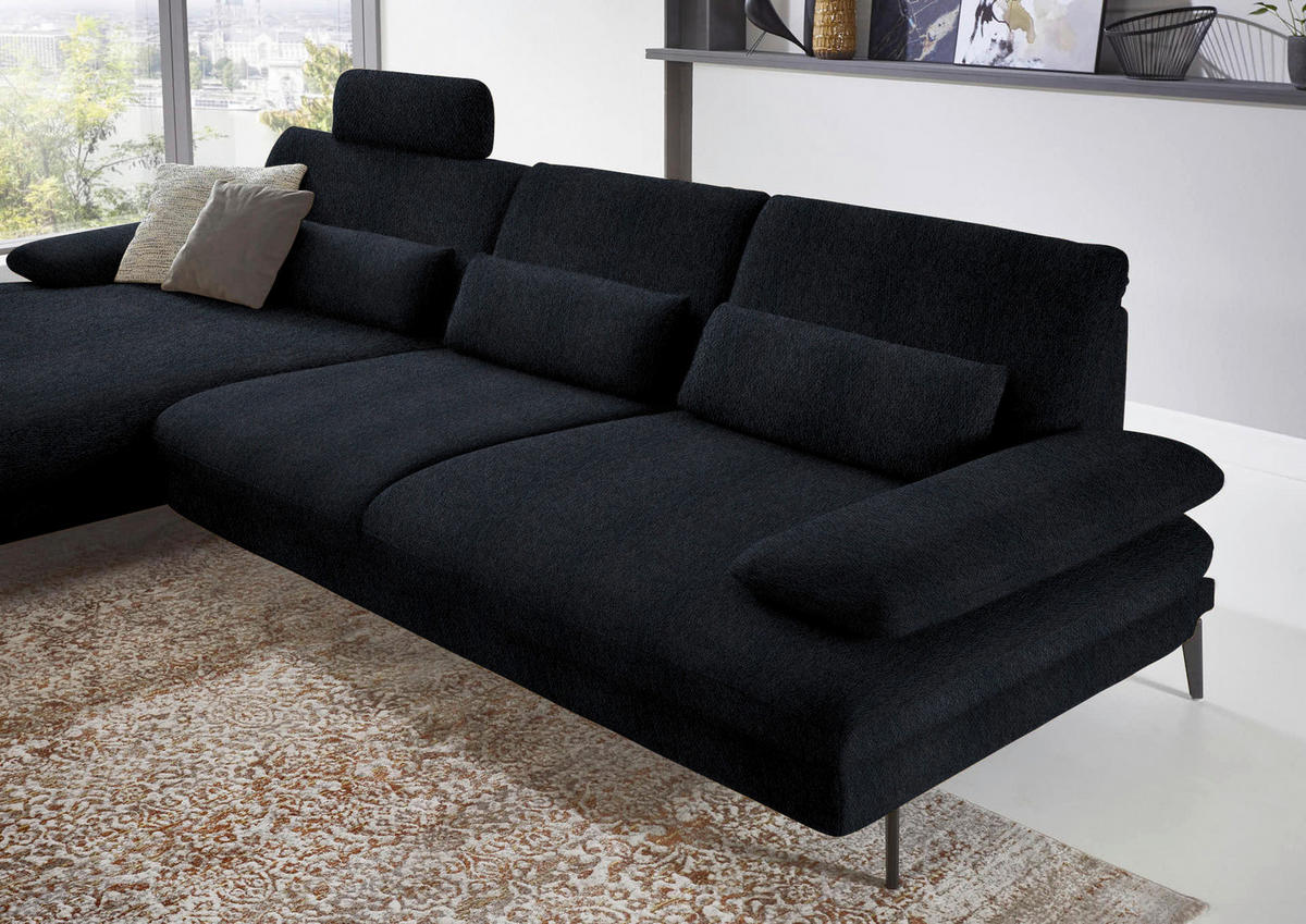 ECKSOFA in Chenille Schwarz  - Schwarz, Design, Textil/Metall (180/310cm) - Dieter Knoll