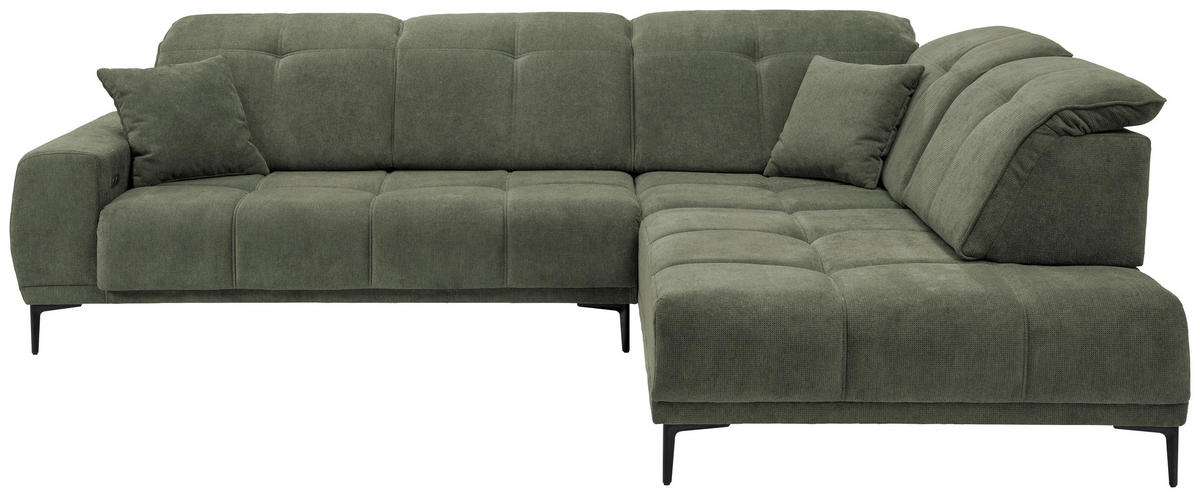ECKSOFA NESTO Dunkelgrün Chenille Zierkissen, Kopfteilverstellung, Sitzvorzug  - Dunkelgrün/Schwarz, Basics, Textil/Metall (305/232cm) - Livetastic