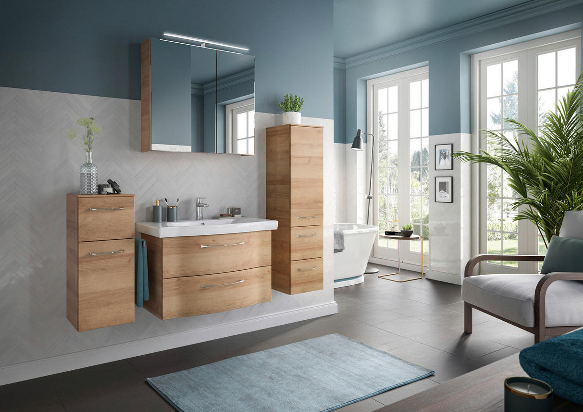 BADEZIMMER 5-teilig  in 142 cm  - Chromfarben/Eichefarben, KONVENTIONELL, Glas/Keramik (142cm) - Pelipal