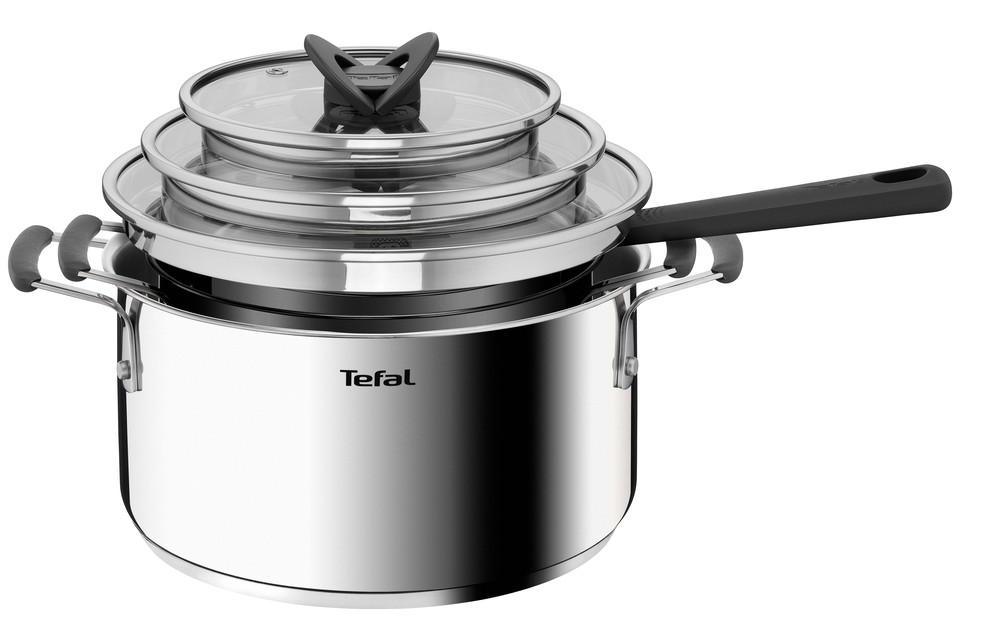 GRYT- OCH KASTRULLSET 3 delar  - klar/stålfärgad, Basics, metall/glas - Tefal