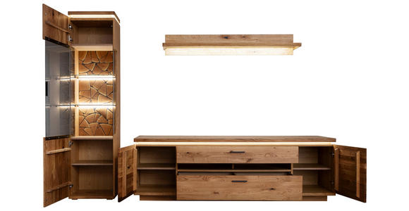 WOHNWAND 3-teilig  in Grau, Eichefarben  275/204/50 cm  - Eichefarben/Anthrazit, Natur, Glas/Holz (275/204/50cm) - Linea Natura