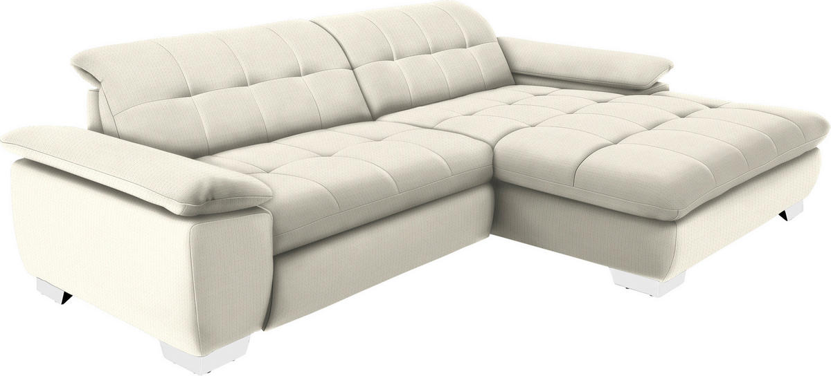 ECKSOFA in Mikrofaser Weiss  - Chromfarben/Weiss, Design, Textil/Metall (265/180cm) - Carryhome
