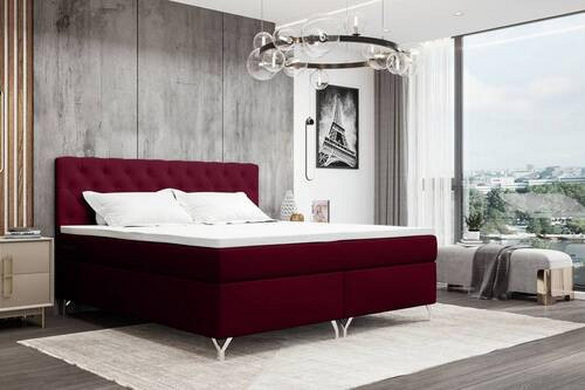 BOXSPRINGBETT 180/200 cm  in Weinrot  - Chromfarben/Weinrot, Konventionell, Textil/Metall (180/200cm) - Carryhome