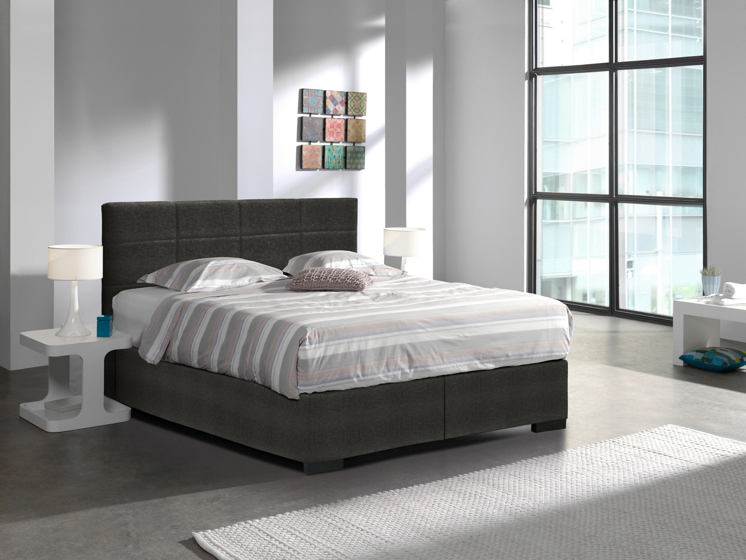 BOXSPRINGBETT 160/200 cm  in Anthrazit  - Anthrazit/Schwarz, MODERN, Kunststoff/Textil (160/200cm) - MID.YOU
