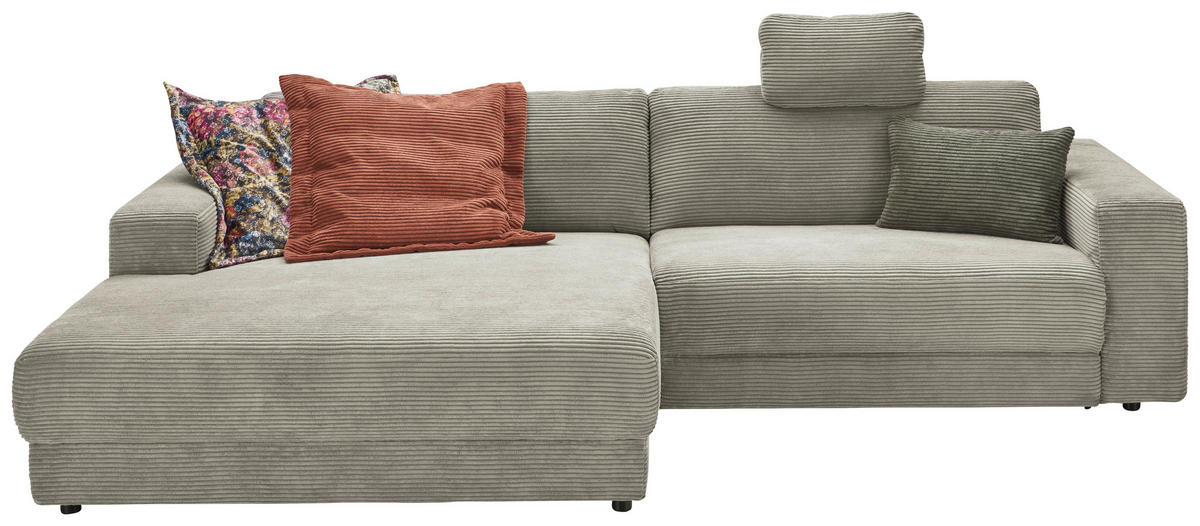 ECKSOFA inkl. Relaxfunktion in Cord Graubraun  - Graubraun/Schwarz, Design, Kunststoff/Textil (168/296cm) - Pure Home Lifestyle
