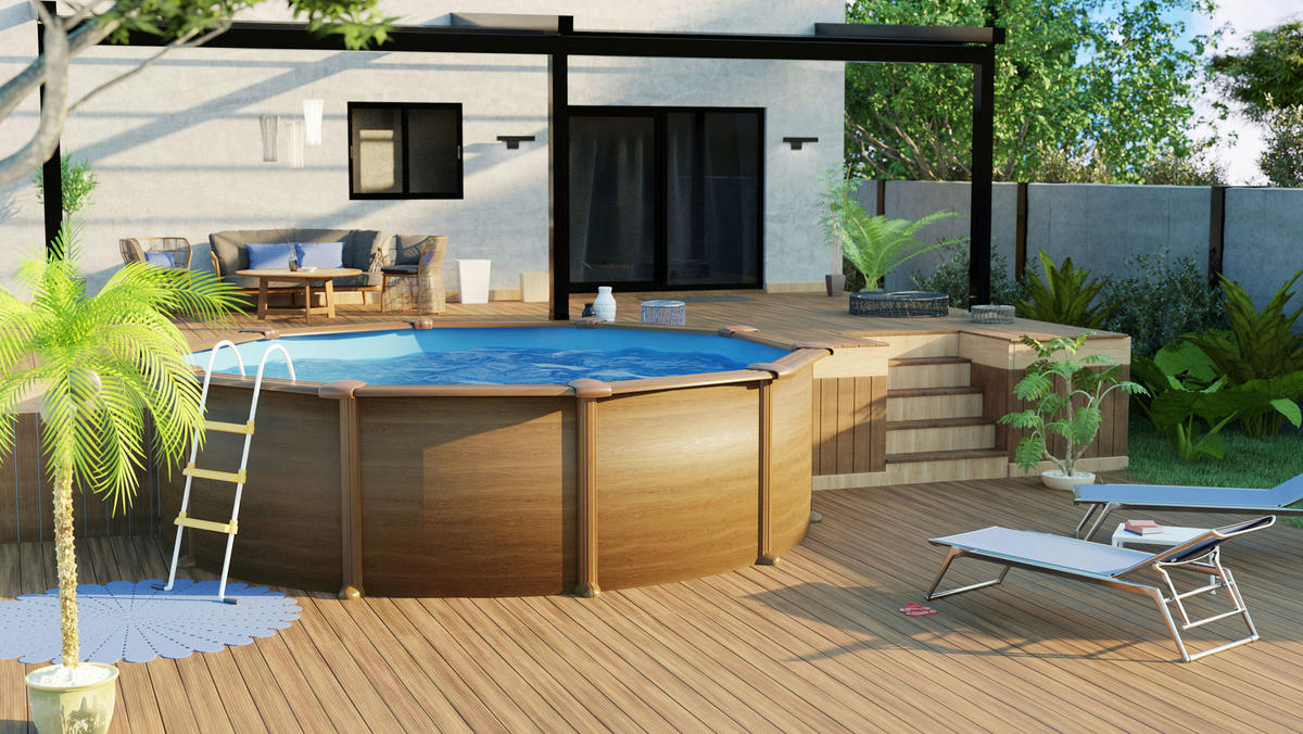 POOL-SET KIT460WQGRE 460/120 cm  - Kieferfarben, KONVENTIONELL, Metall (460/120cm) - Gre