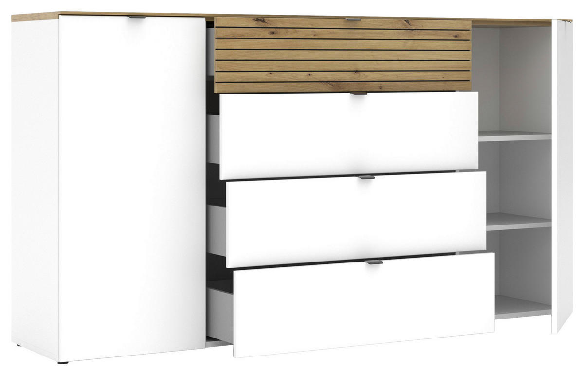 SIDEBOARD 181/99/41 cm  in Weiss, Eiche Artisan  - Weiss/Schwarz, Modern, Holzwerkstoff/Metall (181/99/41cm) - Voleo