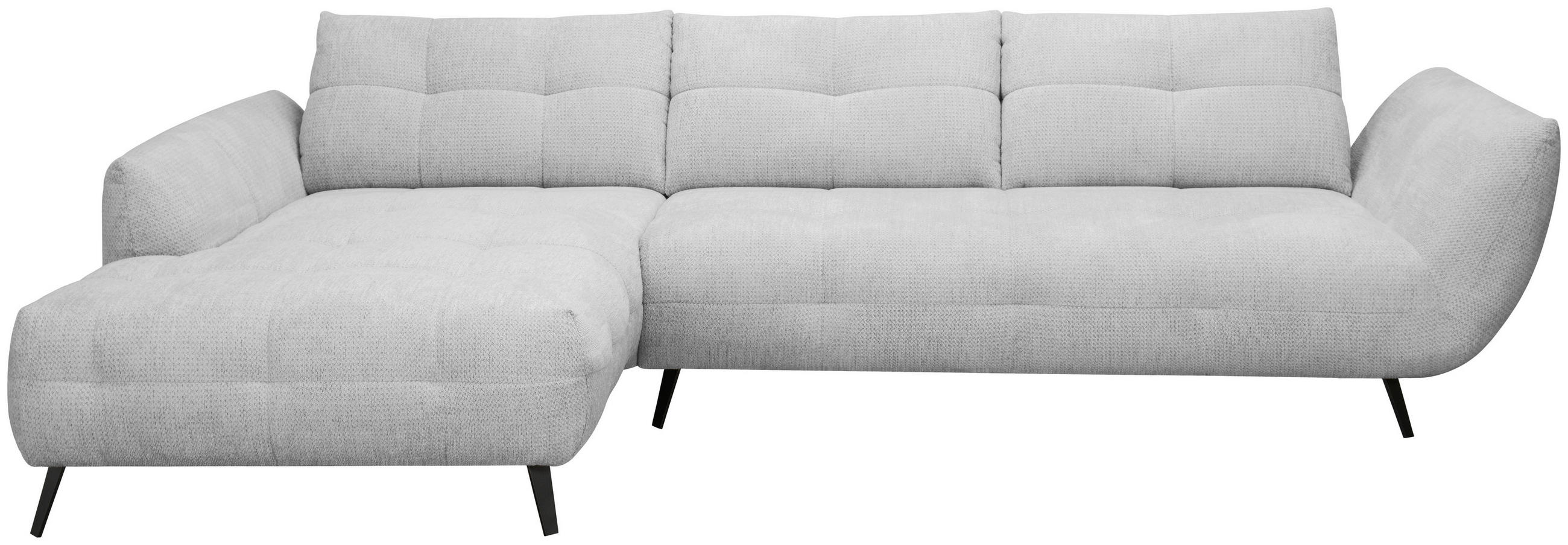 ECKSOFA Hellgrau Chenille Armlehnenkissen, Rücken echt, Sitztiefenverstellung  - Hellgrau/Schwarz, KONVENTIONELL, Textil/Metall (215/313cm) - Hom`in