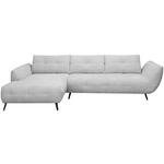 ECKSOFA Hellgrau Chenille Armlehnenkissen, Rücken echt, Sitztiefenverstellung  - Hellgrau/Schwarz, KONVENTIONELL, Textil/Metall (215/313cm) - Hom`in