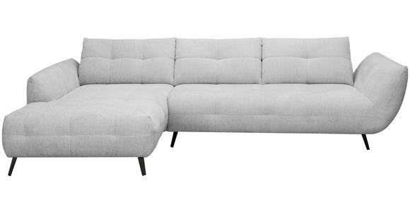 ECKSOFA Hellgrau Chenille Armlehnenkissen, Rücken echt, Sitztiefenverstellung  - Hellgrau/Schwarz, KONVENTIONELL, Textil/Metall (215/313cm) - Hom`in