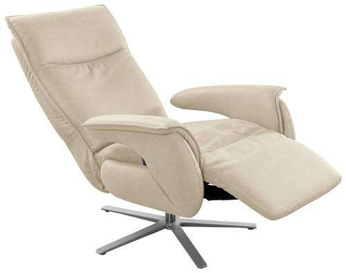 FERNSEHSESSEL in Lederlook (vegan) Ecru  - Ecru/Edelstahlfarben, Modern, Textil/Metall (77/116/80cm) - Livetastic