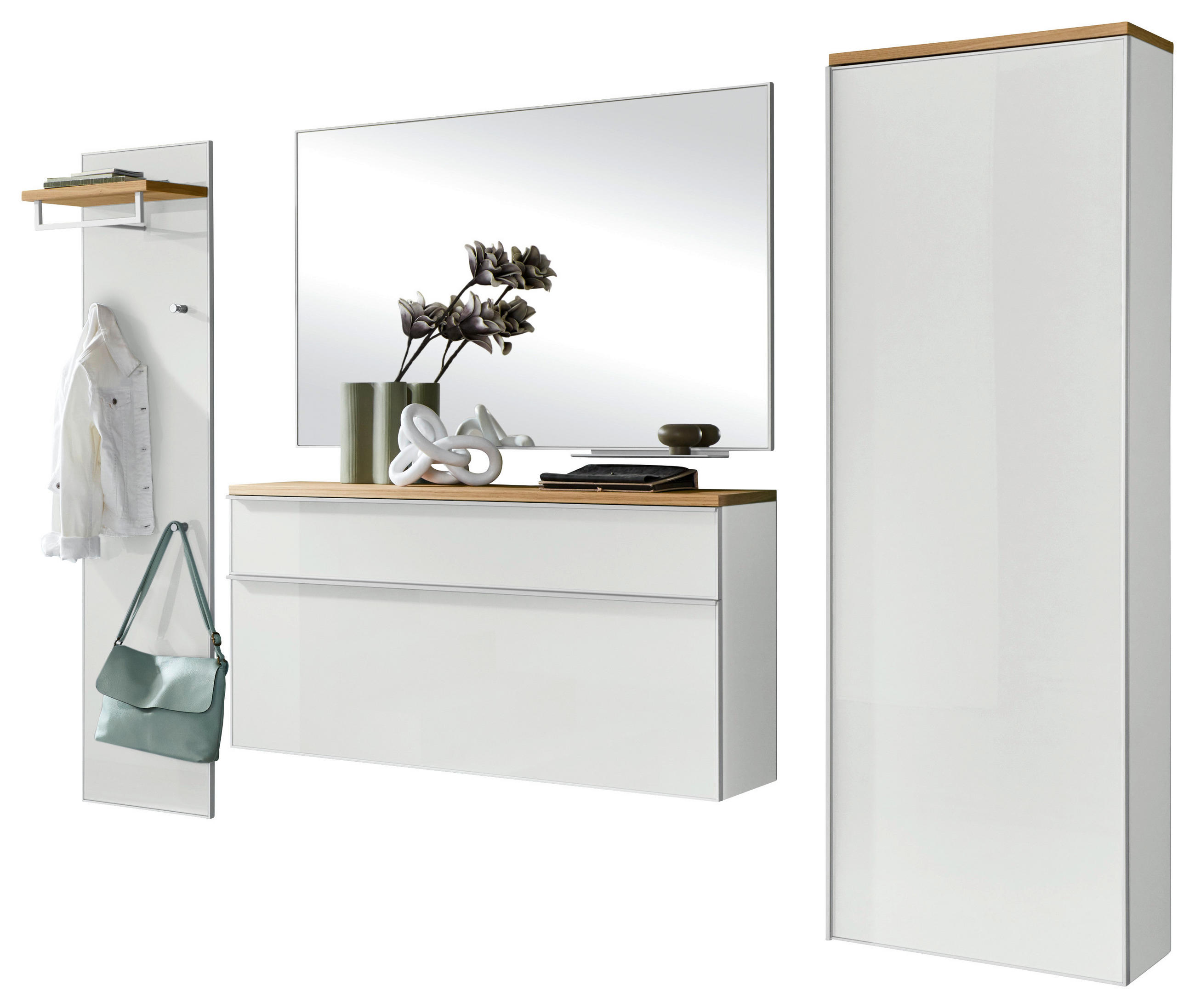 GARDEROBE 5-teilig in 255/195/31 cm - Weiß, Design, Glas/Holz (255/195/31cm)