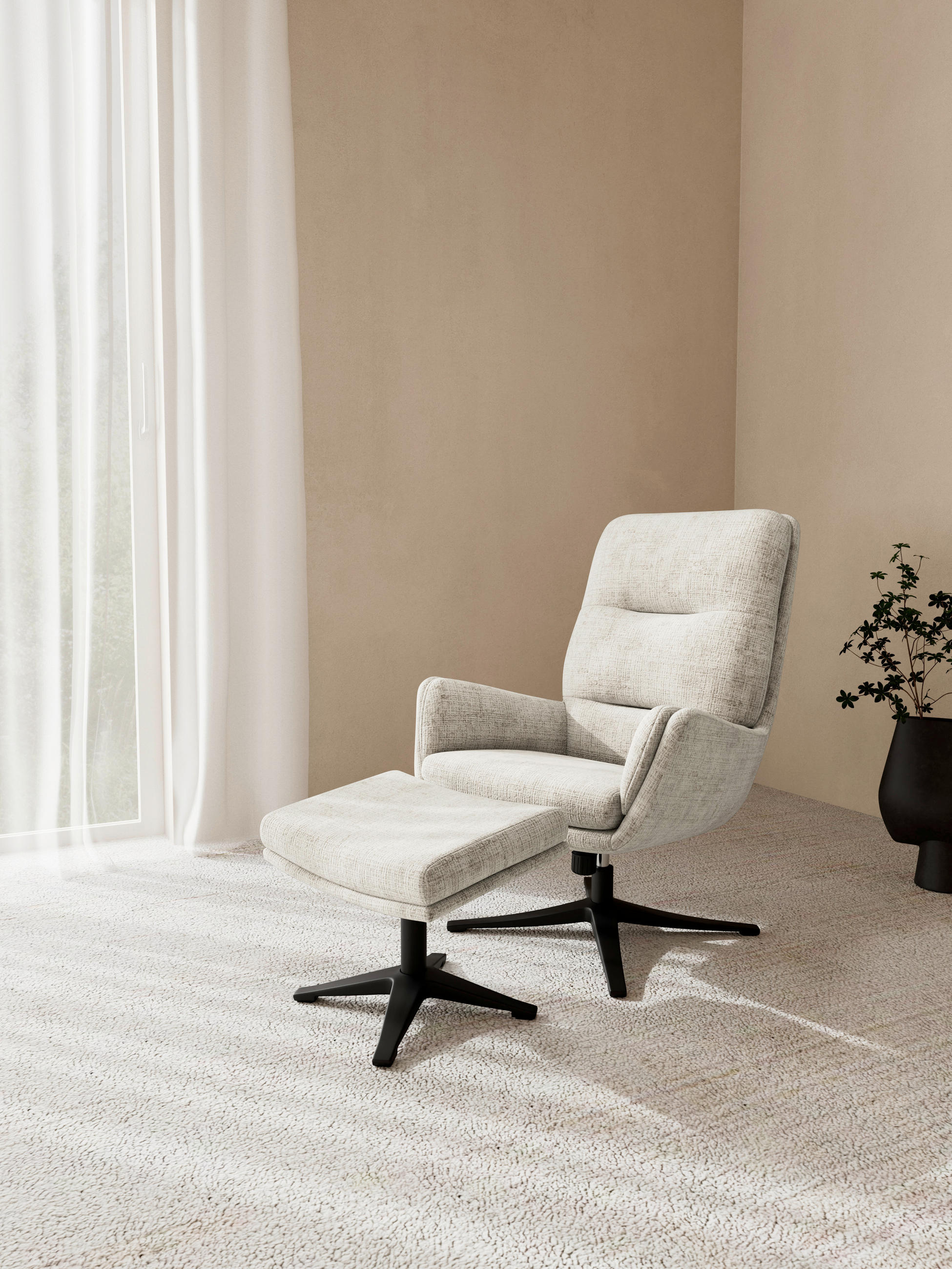 RELAXSESSELSET in Metall, Textil Schwarz, Beige  - Beige/Schwarz, MODERN, Textil/Metall (73/95,5/91cm) - Livetastic