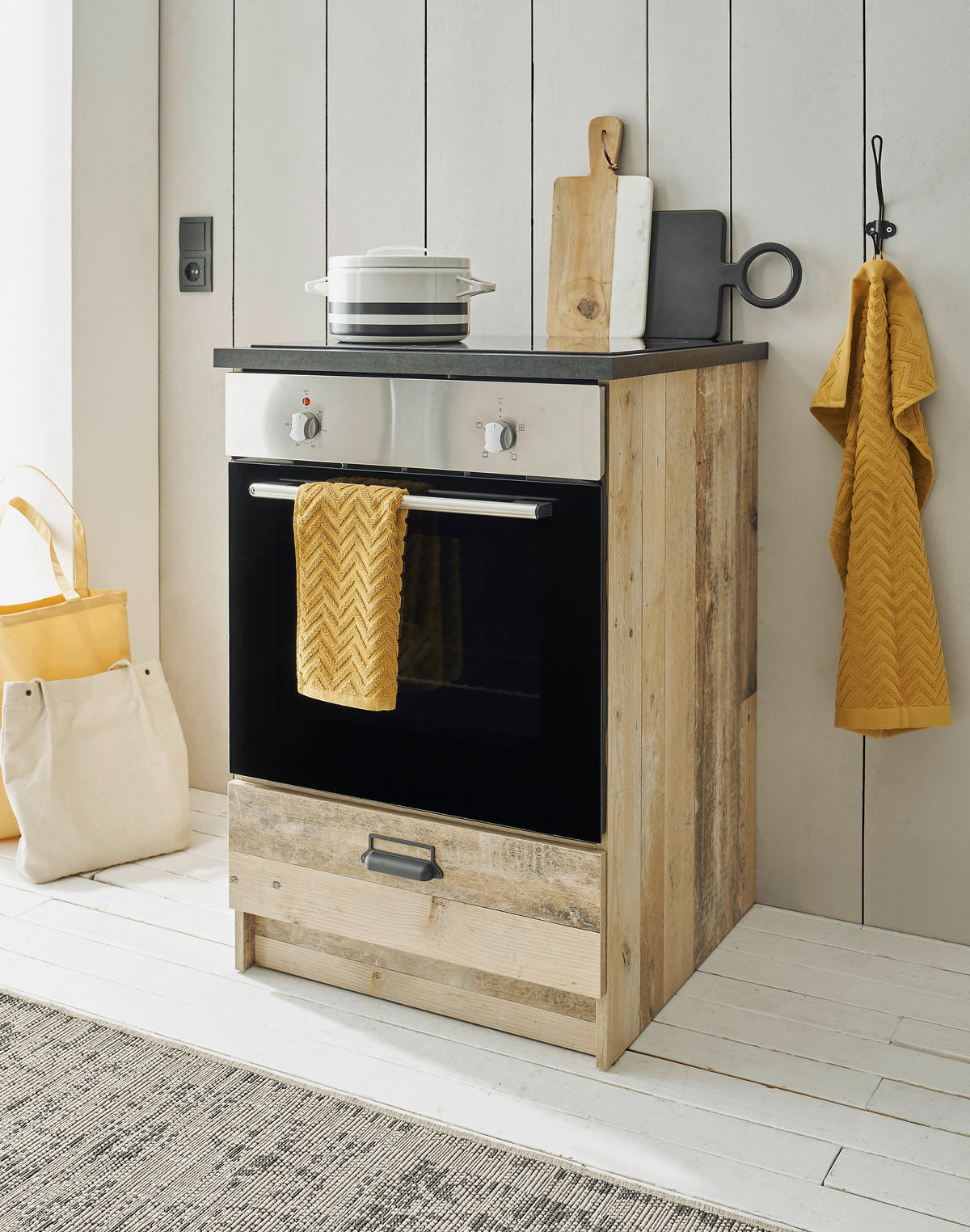 HERDUMBAUSCHRANK 64/93/64 cm  in Anthrazit, Naturfarben  - Anthrazit/Schwarz, Trend, Holzwerkstoff/Metall (64/93/64cm) - MID.YOU