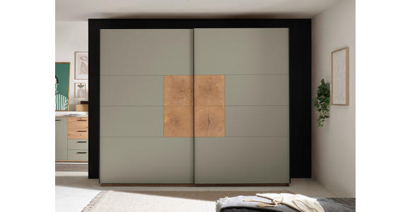 SCHWEBETÜRENSCHRANK  in Salbeigrün, Eiche Artisan  - Salbeigrün/Schwarz, KONVENTIONELL, Holzwerkstoff/Metall (270/225,5/63,7cm) - Xora