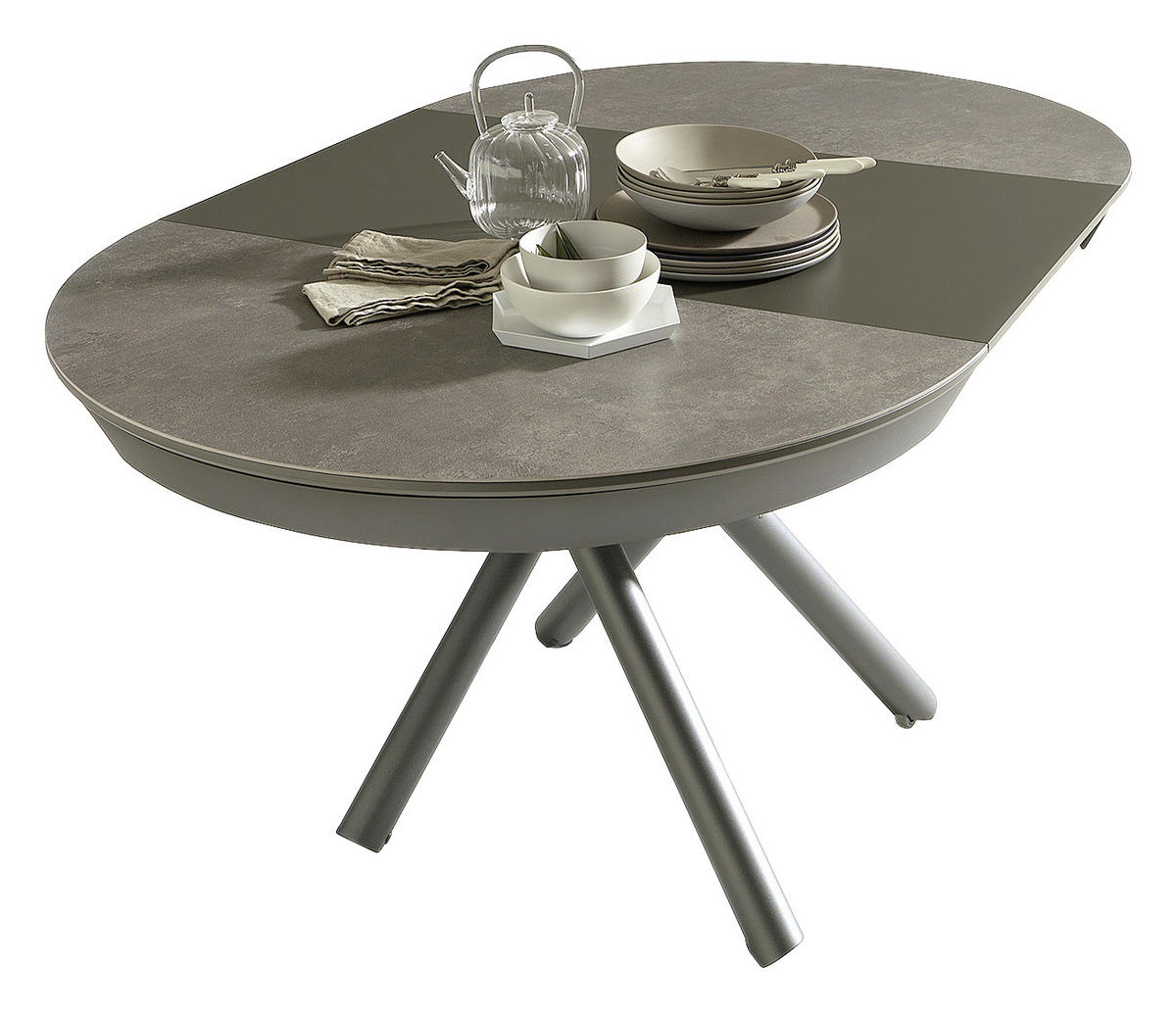 COUCHTISCH/ESSTISCH 105-165/105/36-75 cm rund Anthrazit, Schieferfarben  - Schieferfarben/Anthrazit, Design, Keramik/Metall (105-165/105/36-75cm) - Dieter Knoll