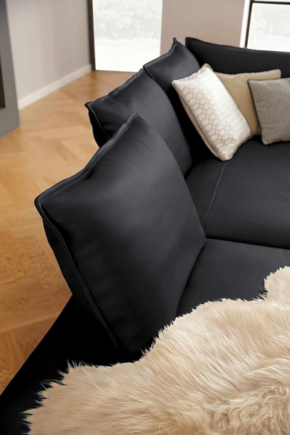 ECKSOFA in Echtleder Schwarz  - Schwarz, Design, Leder/Metall (272/340cm) - W.Schillig
