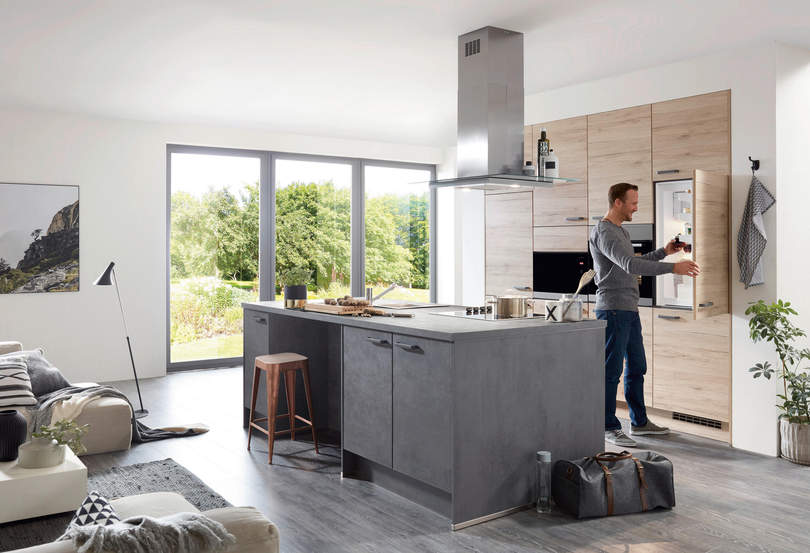 EINBAUKÜCHE   - Eiche San Remo/Grau, Design, Holzwerkstoff - Celina
