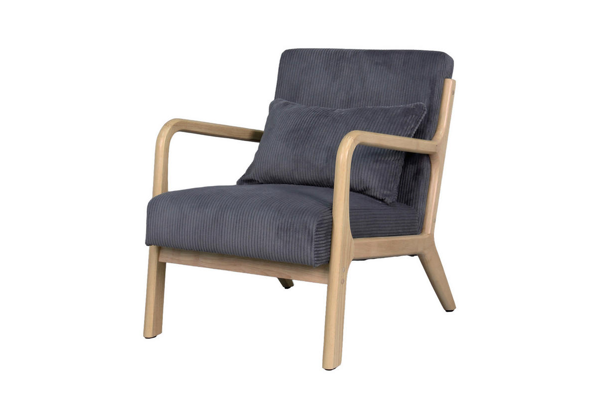 SESSEL in Cord Grau  - Braun/Grau, Basics, Holz/Textil (65/81/76cm) - MID.YOU