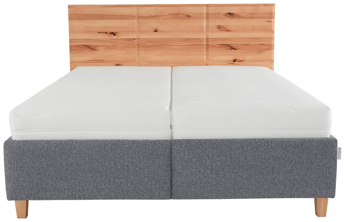 POLSTERBETT 180/200 cm  in Grau, Buchefarben  - Weiss/Buchefarben, Design, Holz/Textil (180/200cm) - Valnatura