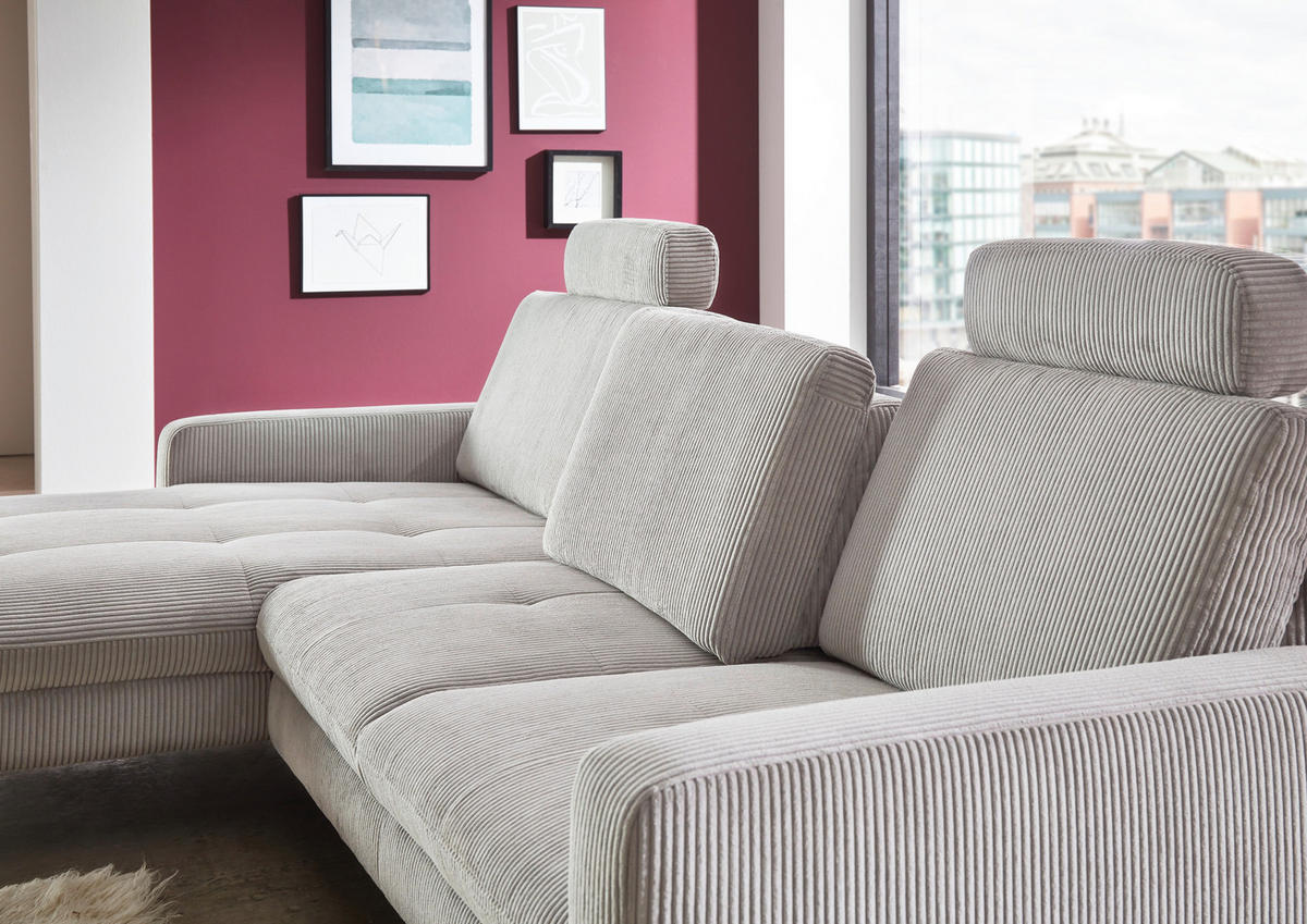 ECKSOFA in Cord Grau  - Schwarz/Grau, Design, Textil/Metall (178/302cm) - Beldomo Style