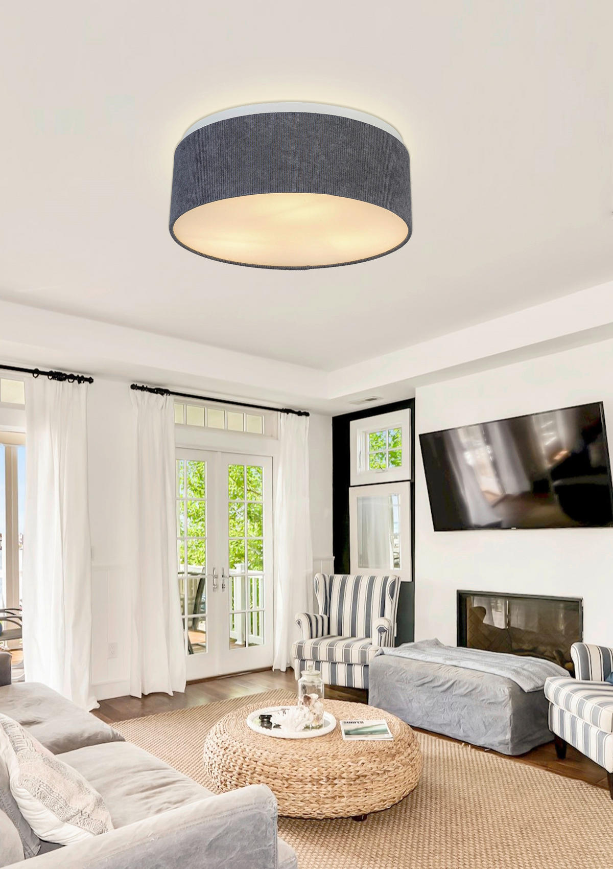 DECKENLEUCHTE 40/15 cm   - Anthrazit, Trend, Kunststoff/Textil (40/15cm) - Novel