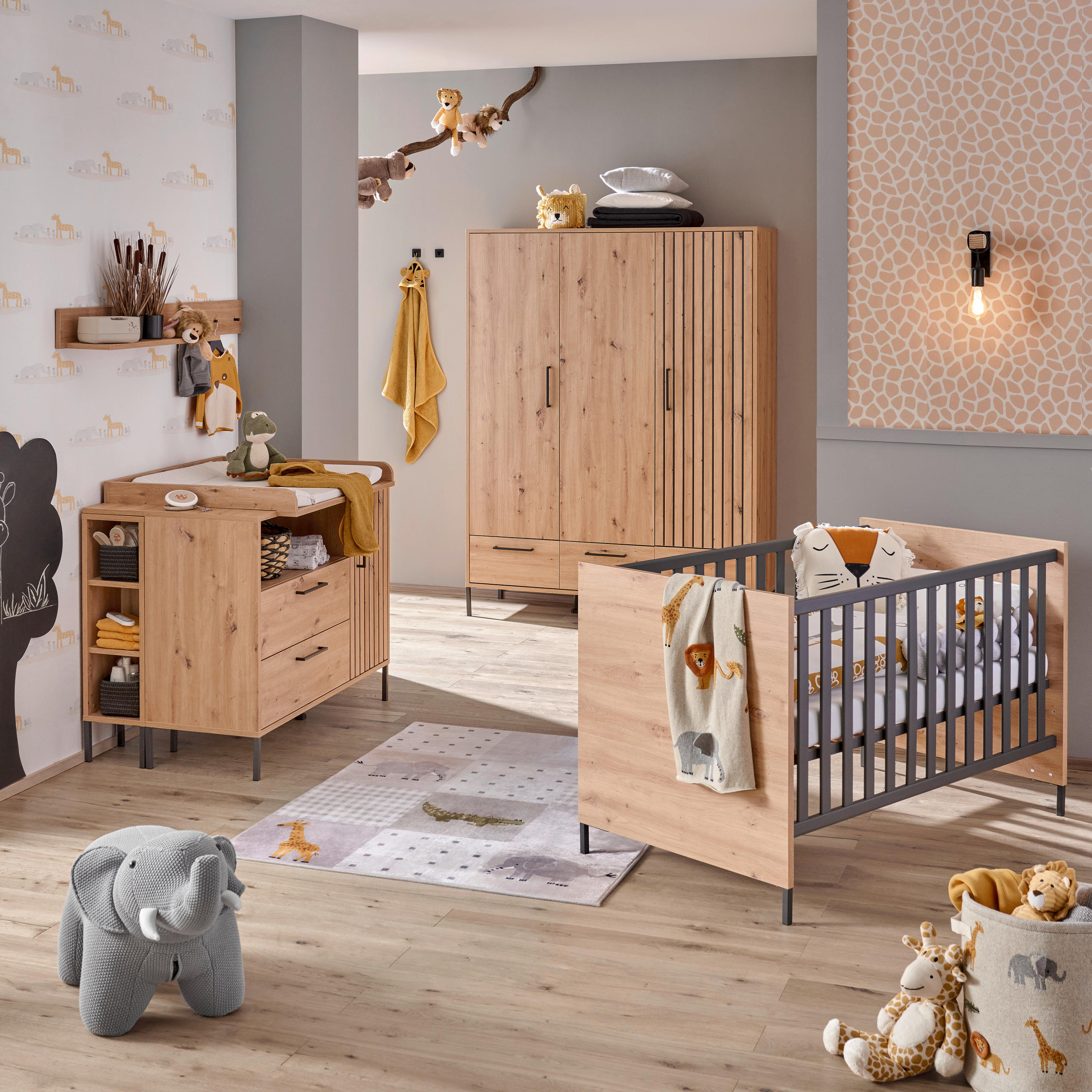 GITTERBETT Line    - Eiche Artisan, Trend, Holzwerkstoff (78/93/144cm) - Jimmylee