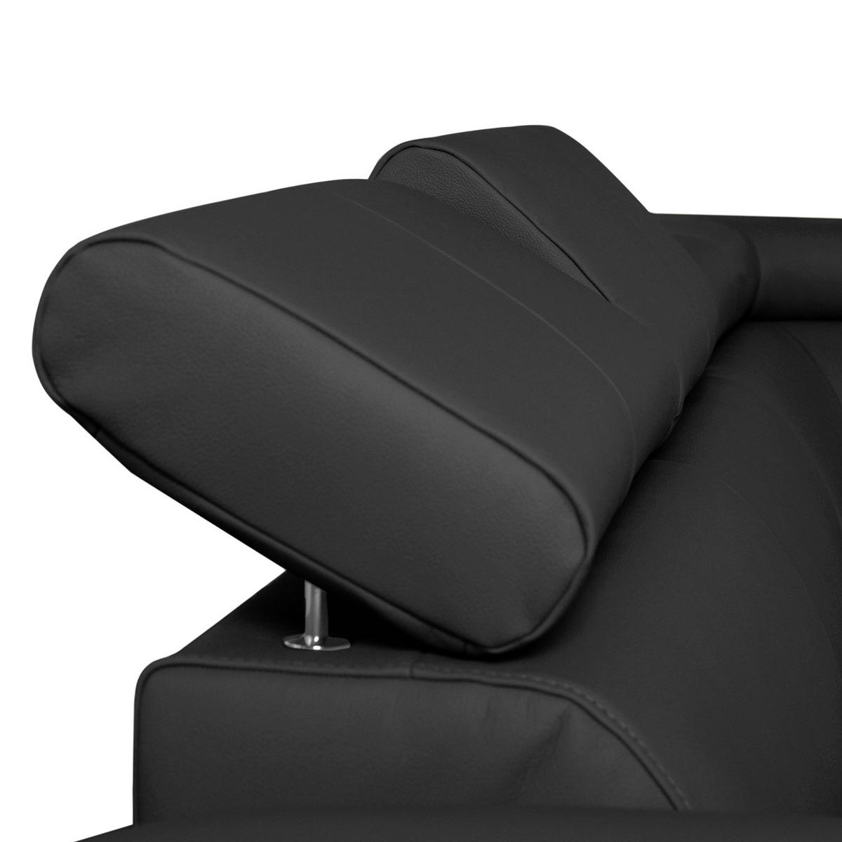 ECKSOFA Schwarz Echtleder Lederlook  - Chromfarben/Schwarz, Design, Leder/Textil (248/208cm) - Livetastic