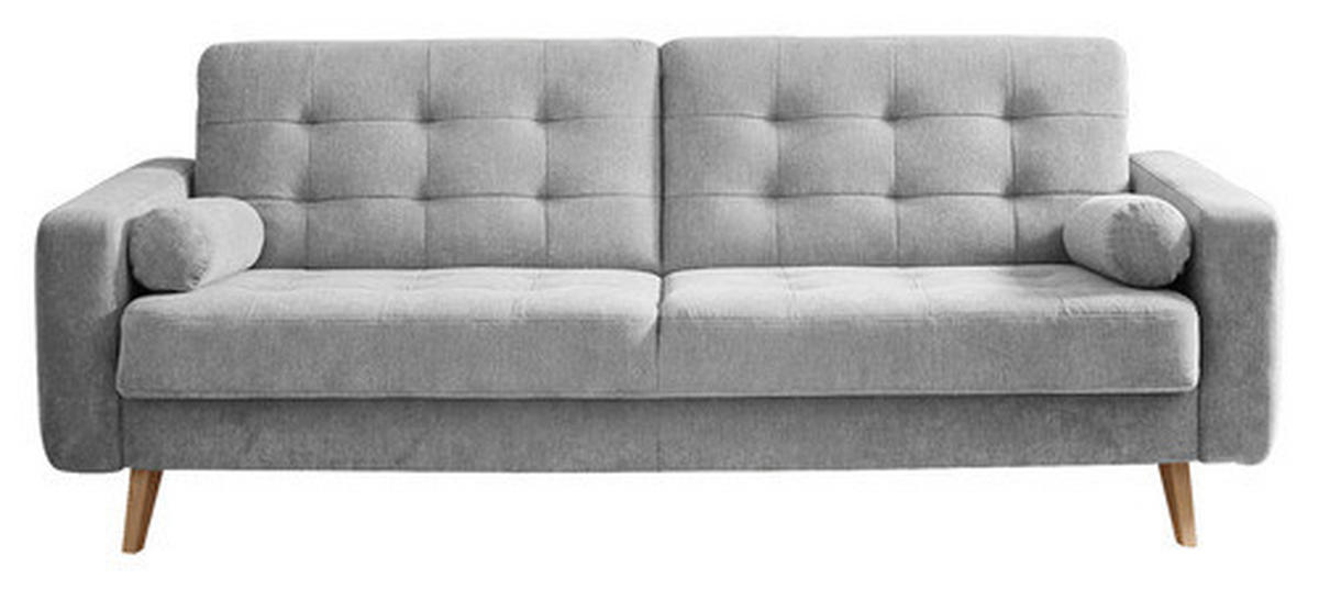 SCHLAFSOFA in Mikrovelours Silberfarben  - Eichefarben/Silberfarben, Modern, Holz/Holzwerkstoff (222/86/90cm) - MID.YOU