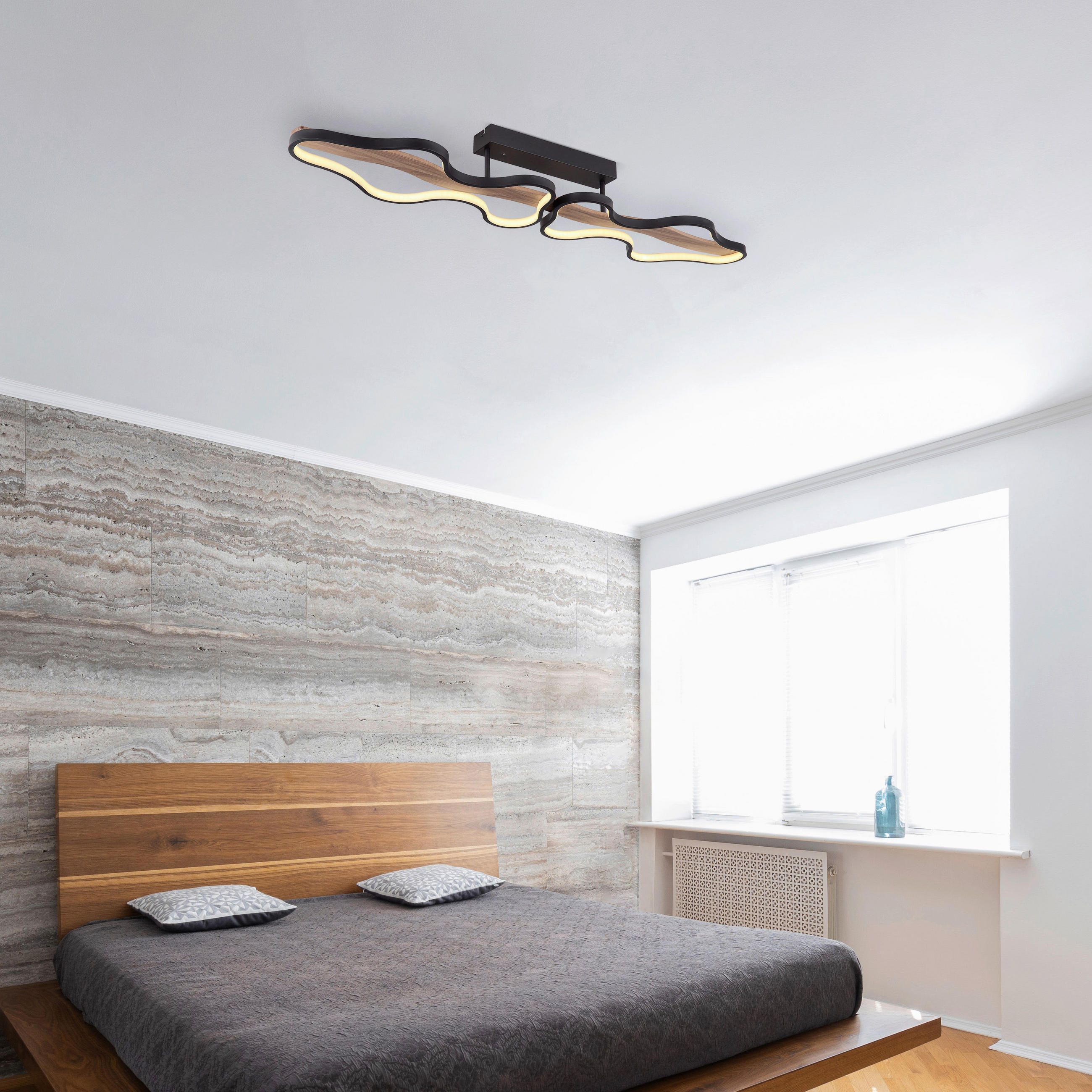 LED MENNYEZETI LÁMPA - sötétbarna/fekete, Design, műanyag/fa (112/25,5/15cm) - Globo