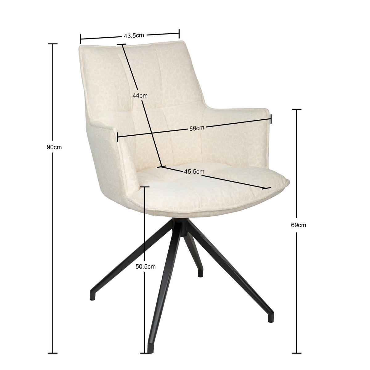 ARMLEHNSTUHL  in Eisen Jacquard  - Creme/Schwarz, Design, Textil/Metall (59/89.5/63cm) - Novel