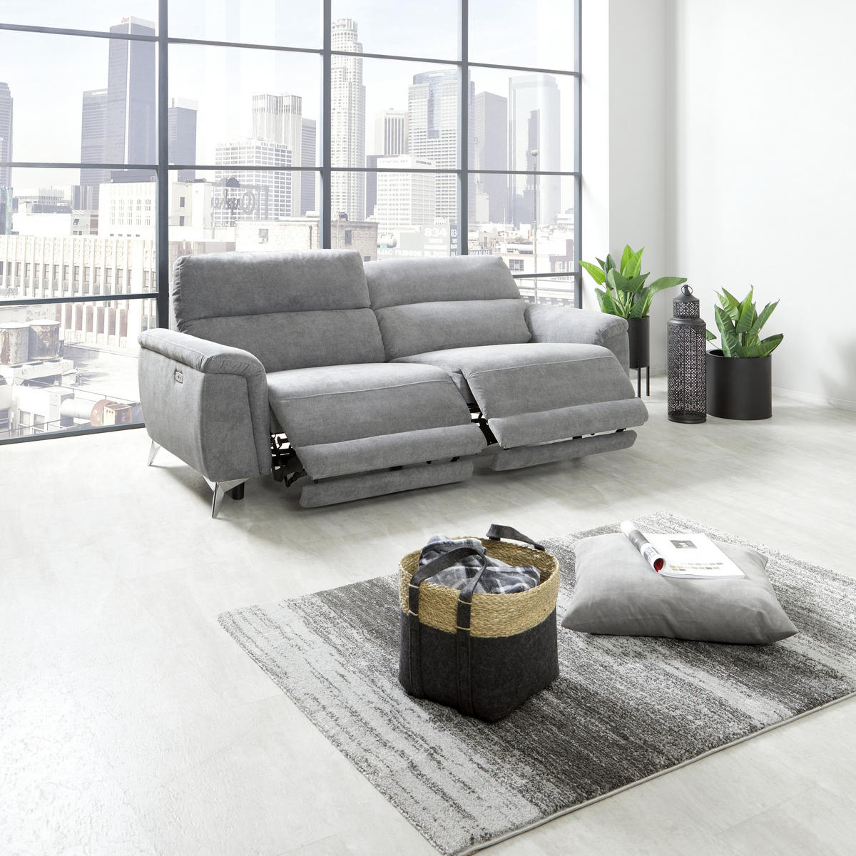 2-SITZER-SOFA Webstoff Grau, Chromfarben  - Chromfarben/Grau, KONVENTIONELL, Textil/Metall (215/97/97cm) - Livetastic