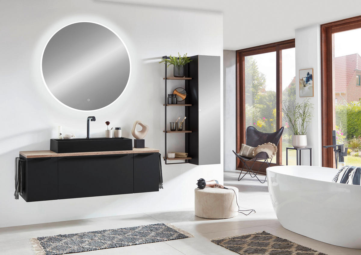 UMIVAL. ENOTA Z UMIVALNIKOM  - črna, Moderno, kamen/kovina (140,3cm) - Celina Home