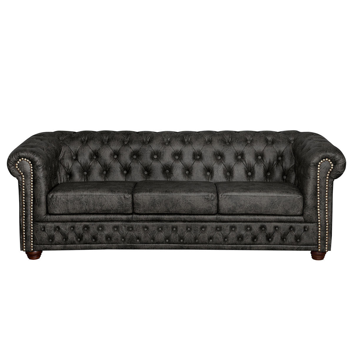 SITZGARNITUR YORK in Lederlook Schwarz  - Schwarz/Braun, Design, Holz/Textil (203/72/86cm) - P & B