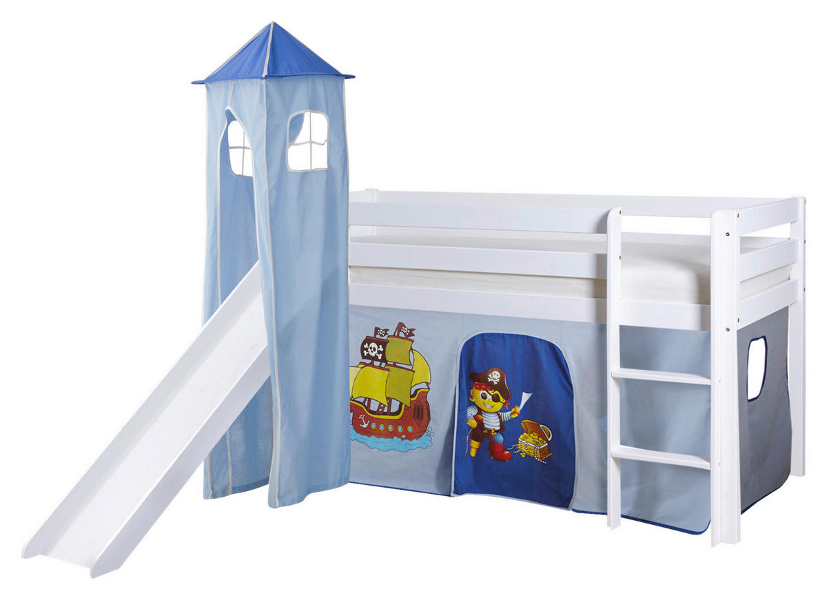 SPIELBETT Kiefer massiv 90/200 cm Blau, Weiß  - Blau/Weiß, Natur, Holz (90/200cm) - MID.YOU