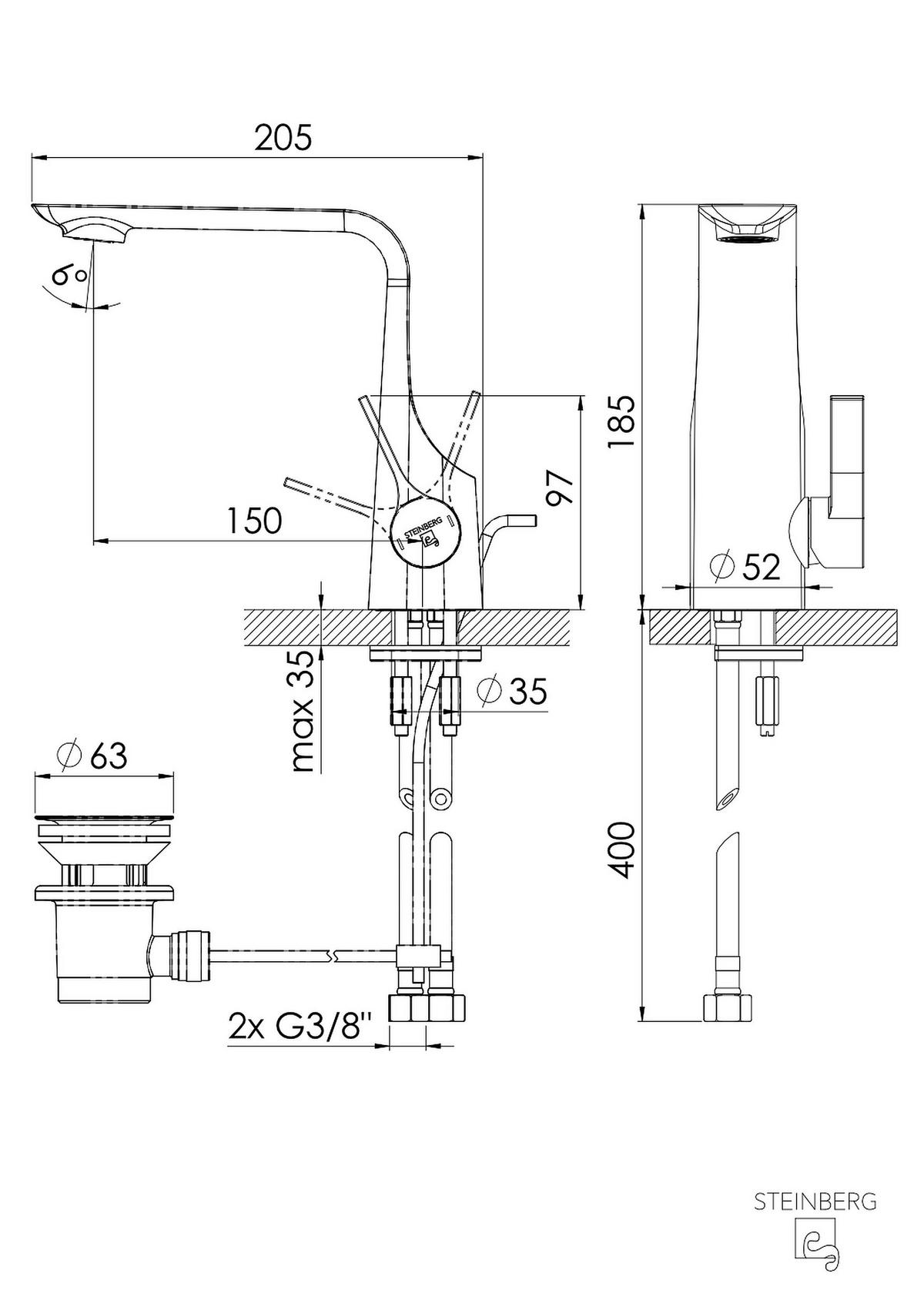 WASCHTISCHARMATUR 290 1000 S  - Schwarz, MODERN, Metall (5,2/18,5/20,5cm)