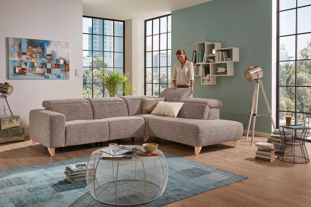 SEDEŽNA GARNITURA, sivorjava  - bukev v kolonialno rjavem odtenku/sivorjava, Design, tekstil/les (290/79-104/238cm) - Pure Home Lifestyle