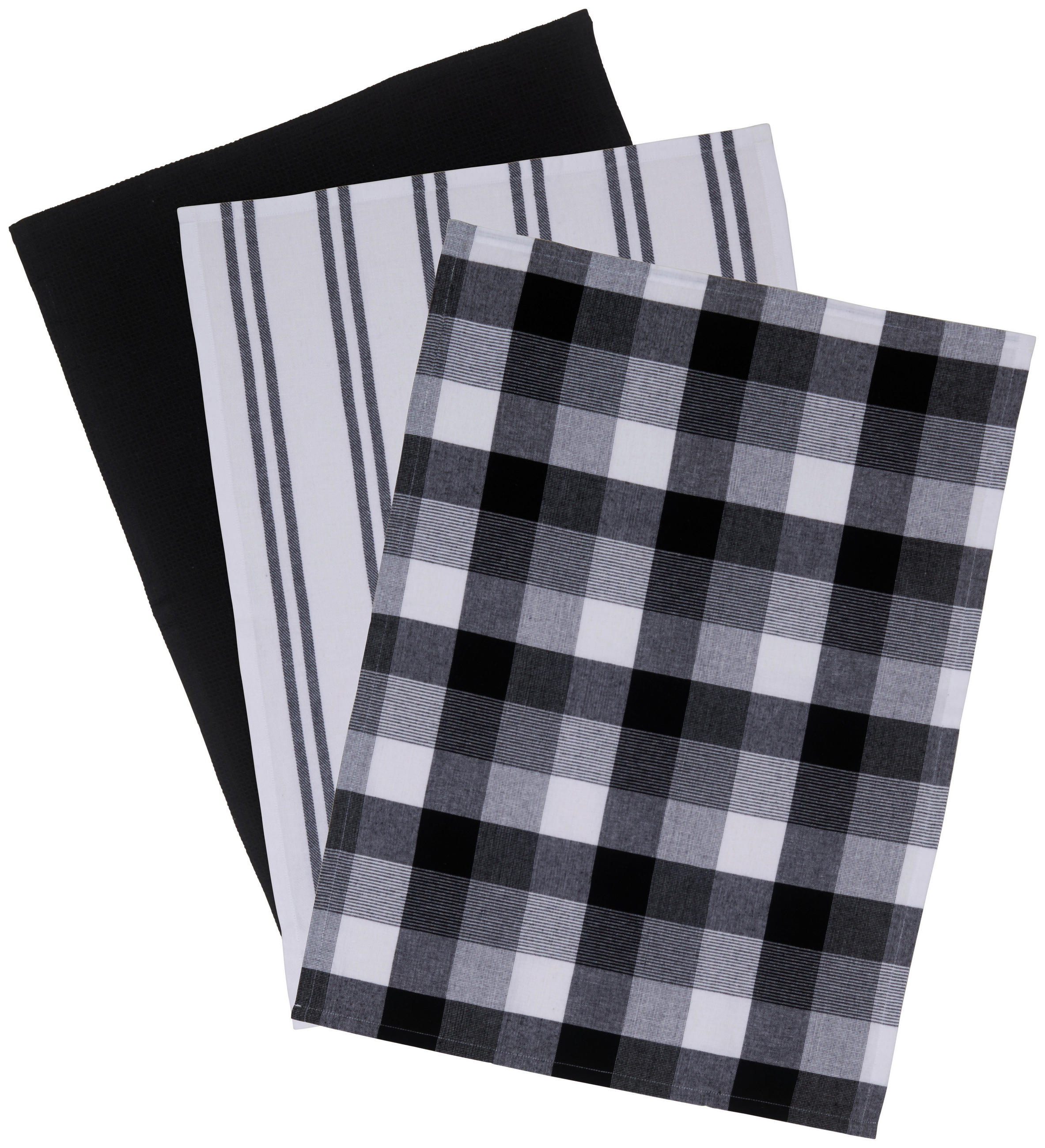 GESCHIRRTUCH-SET 3-teilig Schwarz, Weiss  - Weiss/Schwarz, Trend, Textil (50/70cm) - Novel