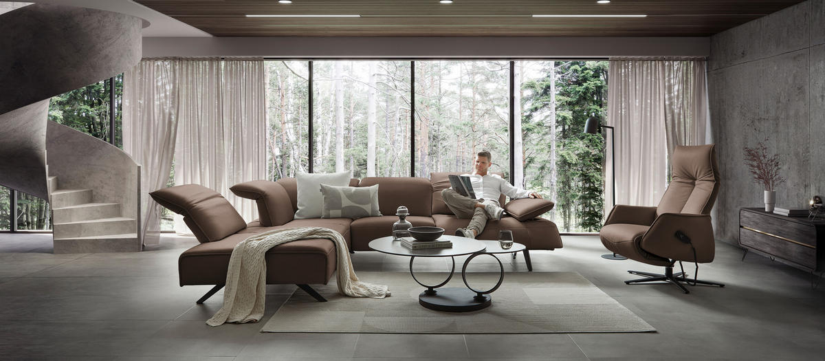 ECKSOFA  in Echtleder Dunkelbraun  230/290 cm  - Anthrazit/Dunkelbraun, Design, Leder/Metall (230/290cm) - Johann Jakob