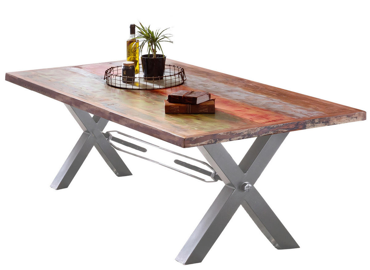 ESSTISCH 220/100/76,5 cm Echtholz  Holz, Metall rechteckig Multicolor, Silberfarben  - Silberfarben/Multicolor, MODERN, Holz/Metall (220/100/76,5cm) - MID.YOU