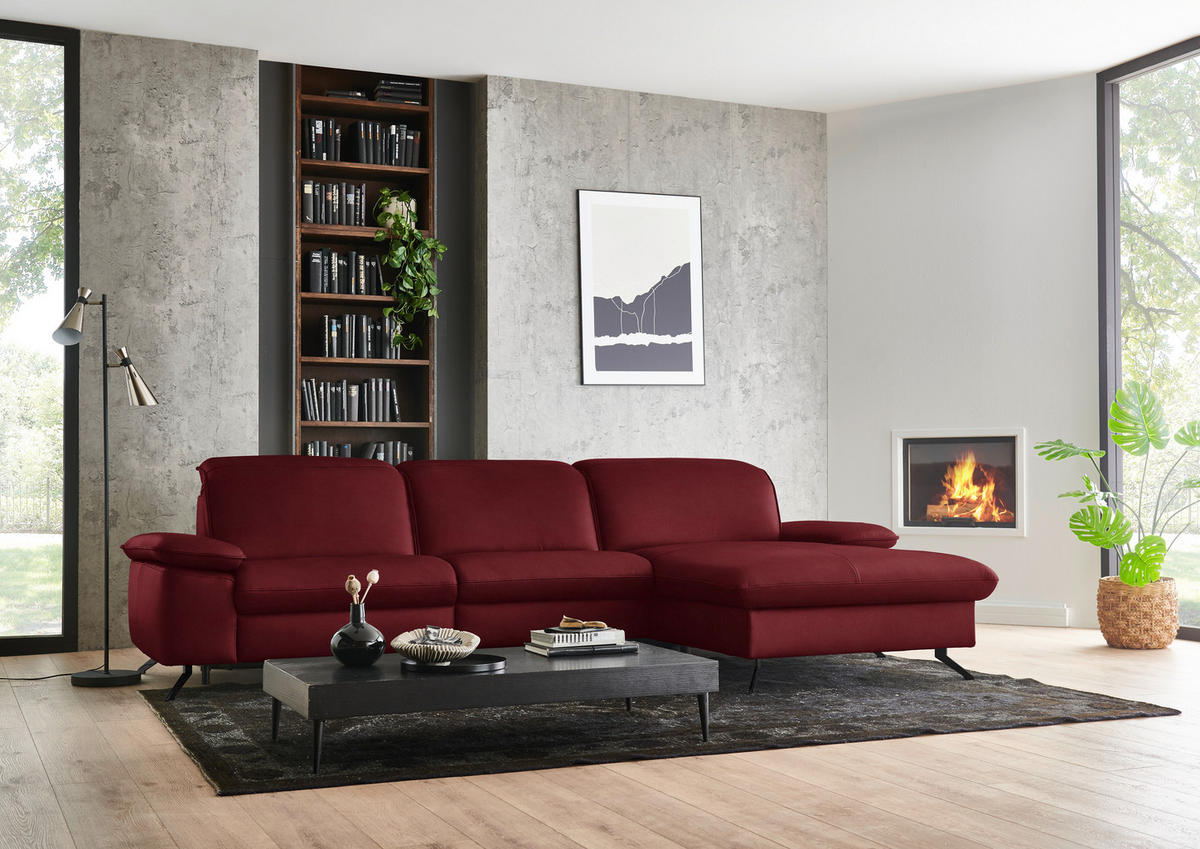 ECKSOFA  Echtleder Bordeaux  - Bordeaux/Schwarz, Design, Leder/Metall (307/169cm) - Beldomo Premium