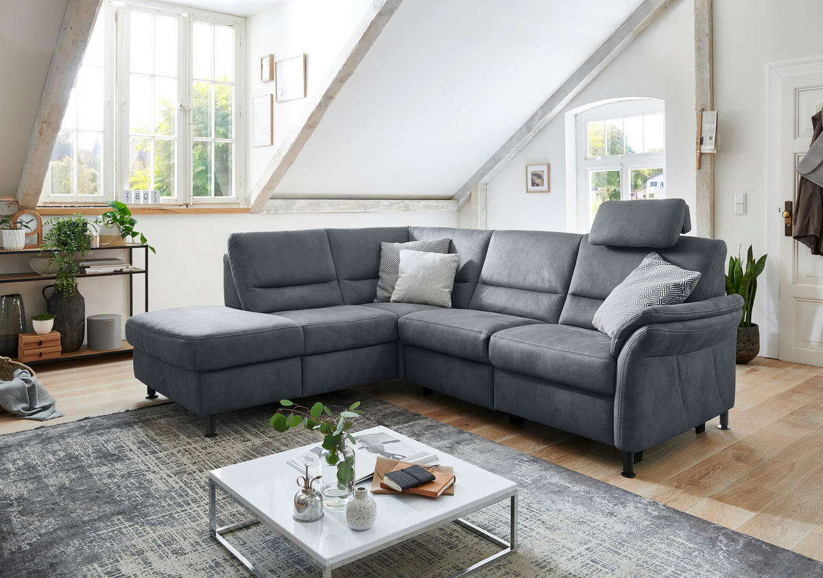 ECKSOFA in Flachgewebe Blau  - Blau/Schwarz, Modern, Textil/Metall (203/227cm) - Beldomo System