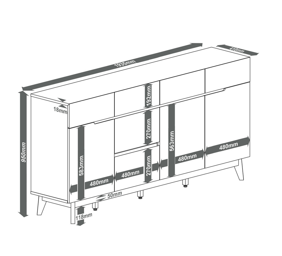 SIDEBOARD Cervo 193/95/40 cm 6 Schublade(n)  - Eichefarben/Weiß, Design, Holz/Holzwerkstoff (193/95/40cm)