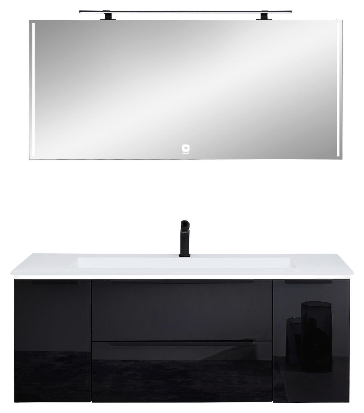 BADEZIMMER 4-teilig  in 132 cm  - Schwarz/Weiß, Design, Glas/Holzwerkstoff (132cm) - Leonardo Living